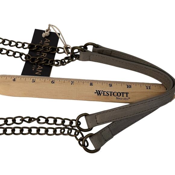 American Leather Co Womens Saco Chain Satchel Grey Smooth Leather Shoulder Bag - Picture 13 of 16